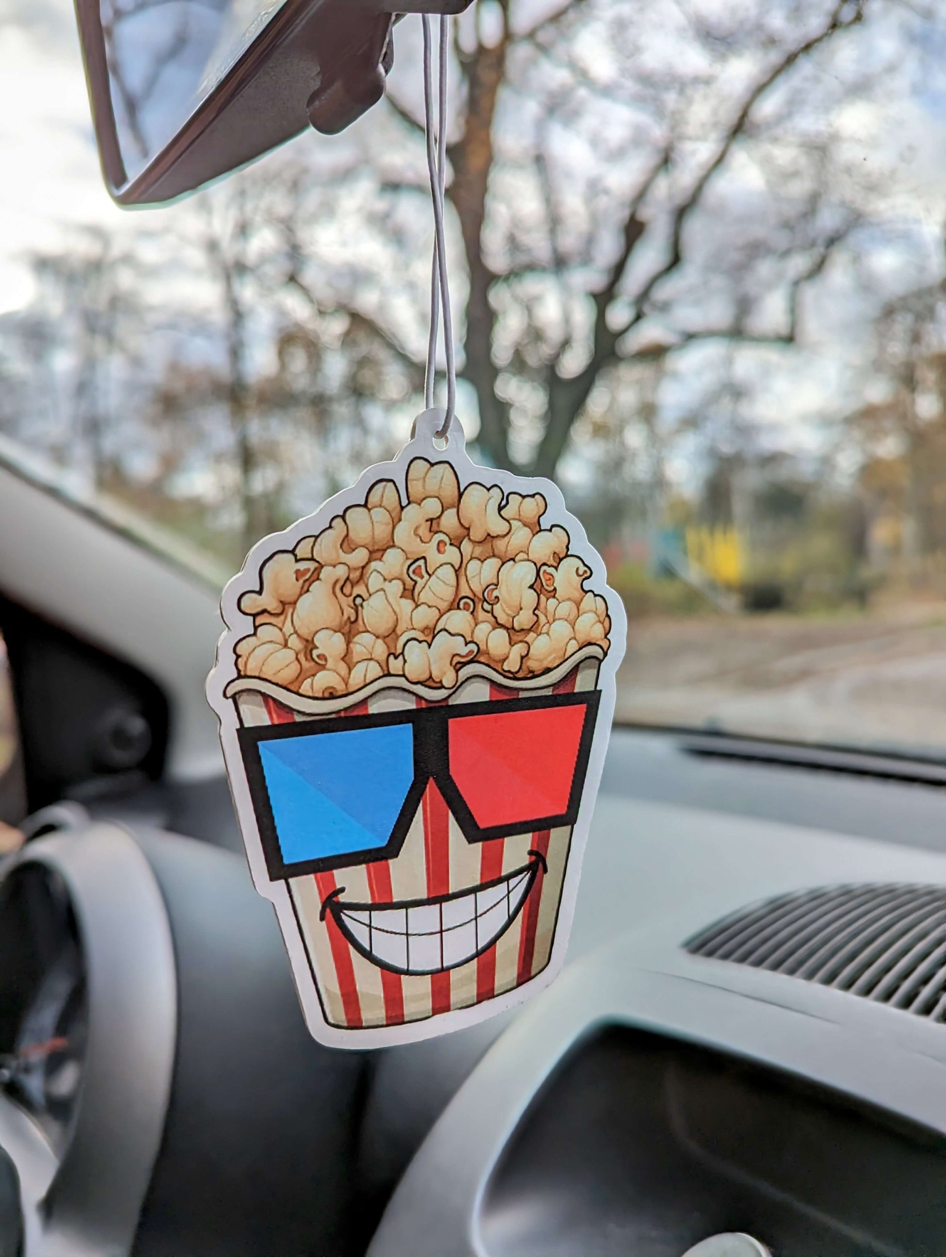 Auto Duftbaum Cool Popcorn mit 3D-Brille hängt am Auto Rückspiegel