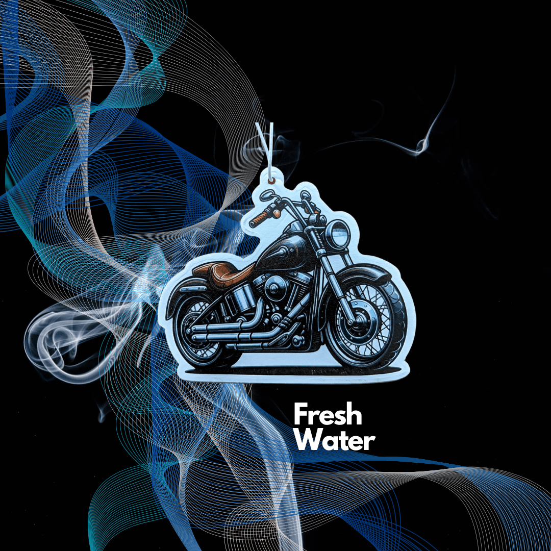 Auto Duftbaum Abbildung von einem Oldtimer Motorrad in den Farben schwarz und braun