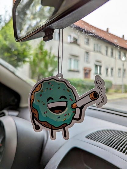 Auto Duftbaum Cool Donut mit Zigarette hängt am Auto Rückspiegel 