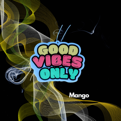 Auto Duftbaum Abbildung mit dem Schriftzug Good Vibes Only, mit dem Duft Mango