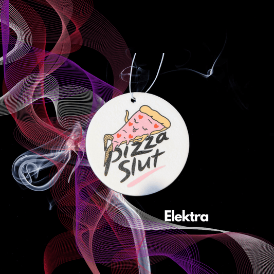 Runder Pizza Auto Duftbaum „Pizza Slut“ mit Elektra-Duft und Aufhängeschlaufe von Hauptstadtduft